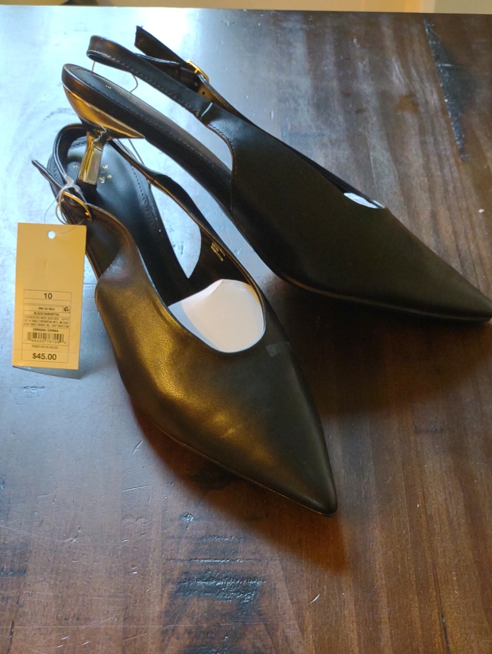 a new day Black Pointed Slingback Heels with Gold Accent